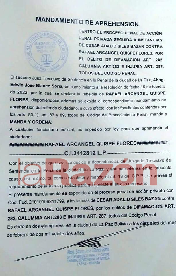 Ordenan aprehensión del exdiputado Quispe por denuncia del viceministro  Siles - La Razón