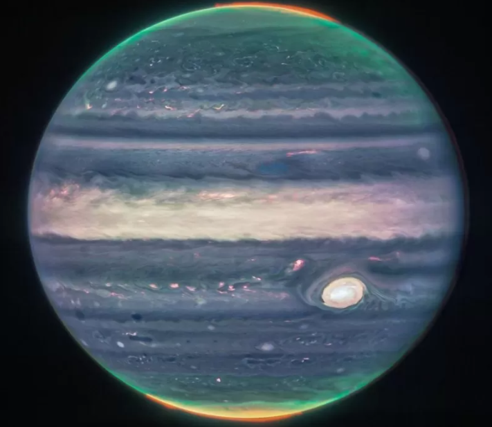 Representación individual de Júpiter. creada a partir de una combinación de varias imágenes tomadas por el telescopio Webb. Foto: NASA.