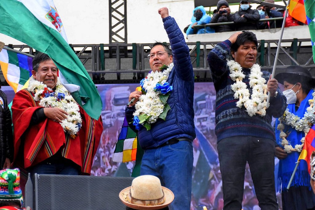 Evo Morales, Luis Arce y David Choquehuanca, en un acto pasado. Foto: La Razón-archivo