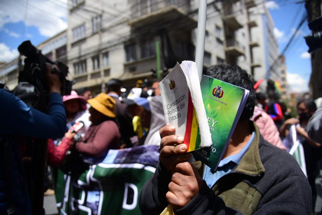 Cocaleros marchan en el centro paceño, exigen la liberación de sus dirigentes. Foto: Rodwy Cazón-La Razón