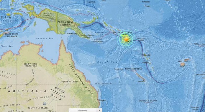 Un sismo de magnitud 7 afectó a las Islas Salomón y provocó la activación de una alerta de tsunami por el Centro de Alertas del Pacífico.