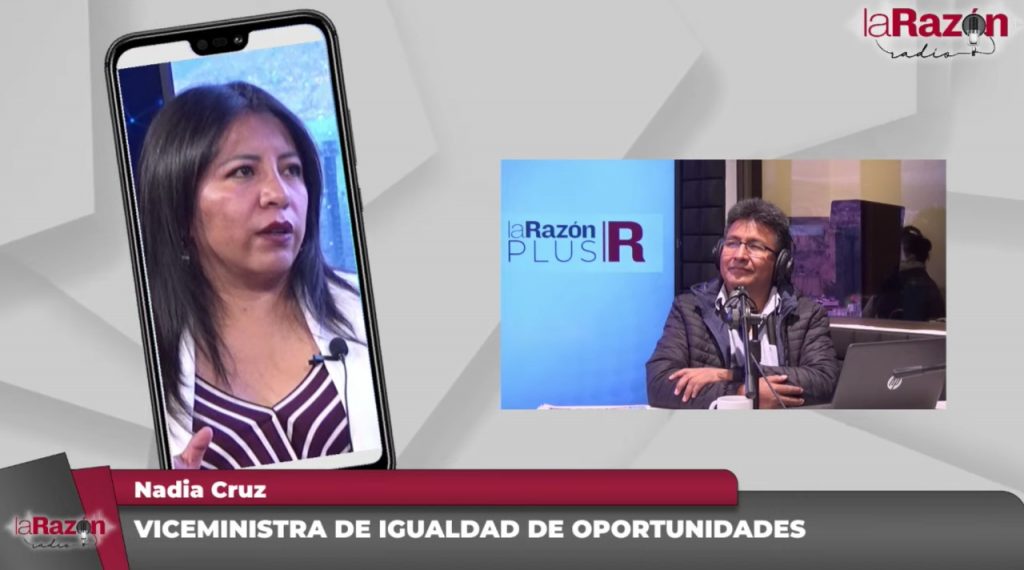 La viceministra de Igualdad de Oportunidades, Nadia Cruz, en una entrevista en La Razón Radio. Foto: La Razón Radio