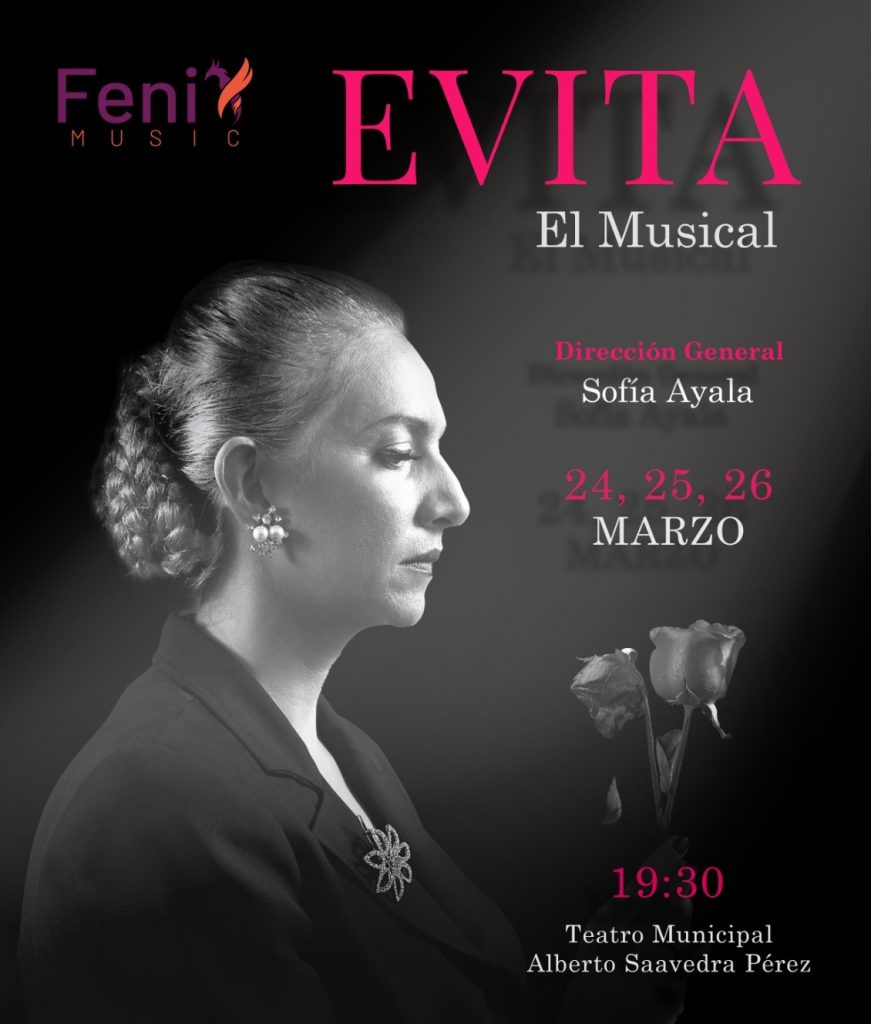 Afiche de la obra musical 'Evita'. que se presentará a fin de mes en el Teatro Municipal. Foto: Fénix.