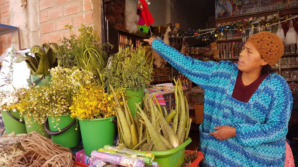 “Chifleras” ofrecen paquetes de hierbas medicinales para combatir los resfríos. Foto: Pedro Luna