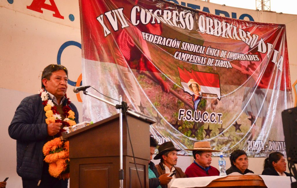 David Choquehuanca, en el Congreso de Trabajadores Campesinos de Tarija, el viernes. Foto: Vicepresidencia
