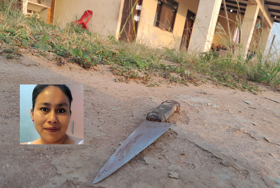Un cuchillo de cocina botado en la calle y las huellas de sangre quedaron marcadas en la calle de la avenida Virgen de Luján, en Cotoca, Santa Cruz.
