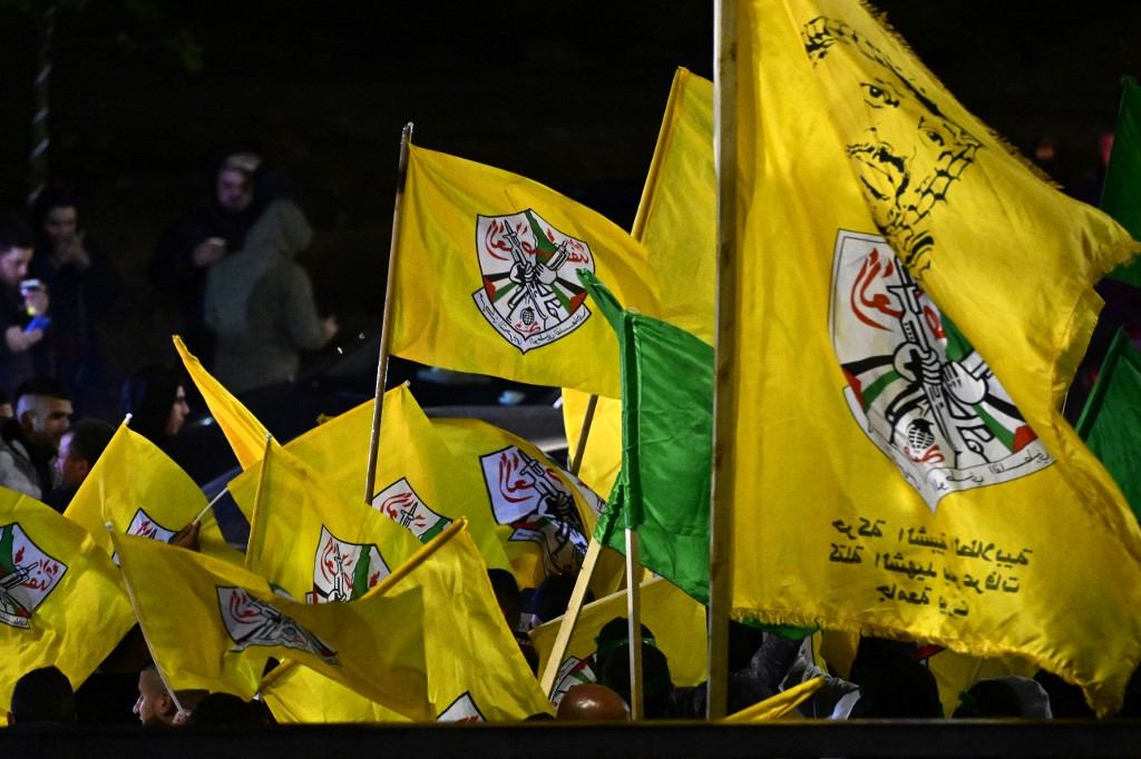 Banderas del partido Fatah. Foto AFP